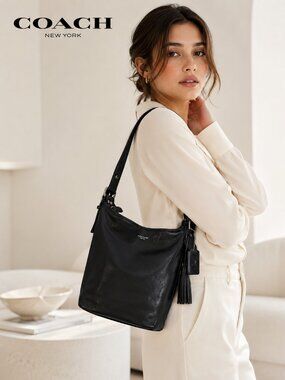 Coach Black Leather Hobo Shoulder Bag Large Tassel Silver Hardware Recolored
